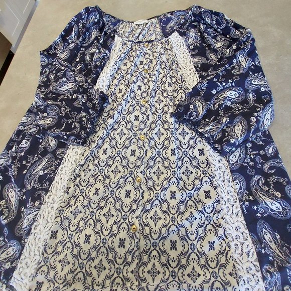 SIREN LILY Women's Long Sleeve Blouse w/Lace Inserts - Blue/White Paisley -Sz 3X - Picture 4 of 8